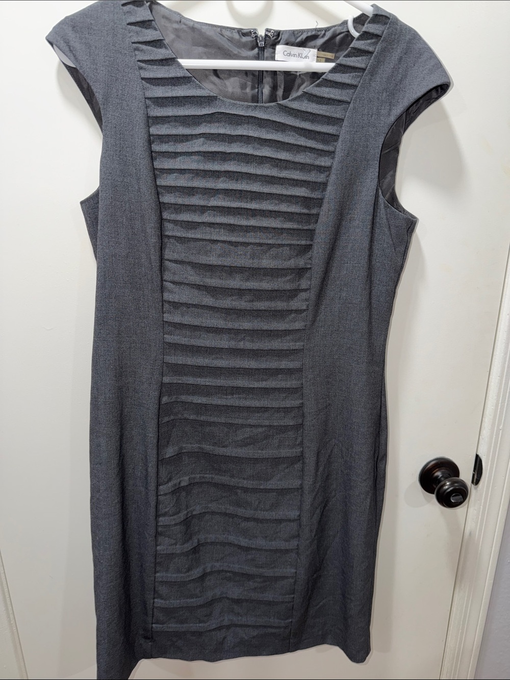 Calvin Klein Gray Pleated Sheath Dress